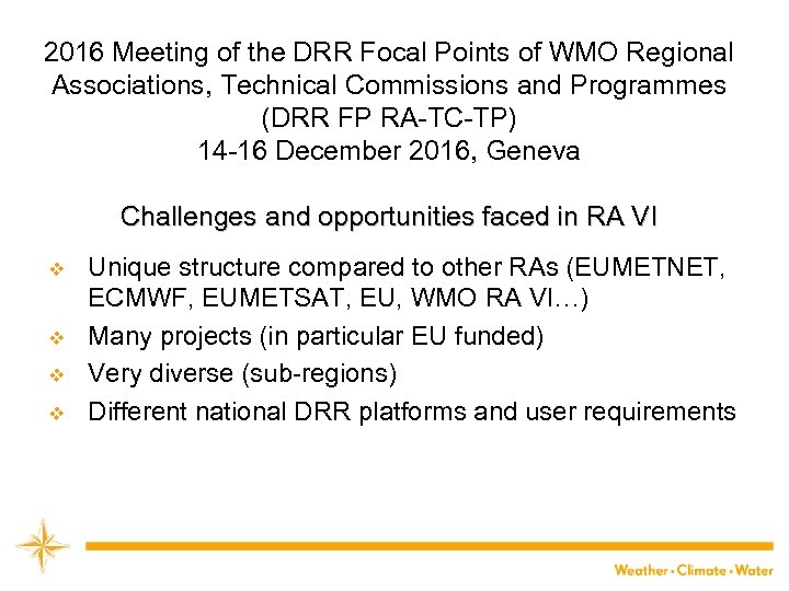 2016 Meeting of the DRR Focal Points of WMO Regional Associations, Technical Commissions and