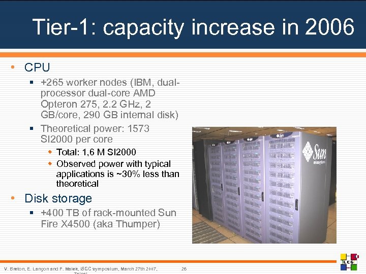 Tier-1: capacity increase in 2006 • CPU § +265 worker nodes (IBM, dualprocessor dual-core