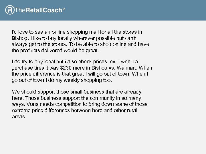 ® I'd love to see an online shopping mall for all the stores in