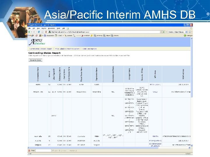 Asia/Pacific Interim AMHS DB 