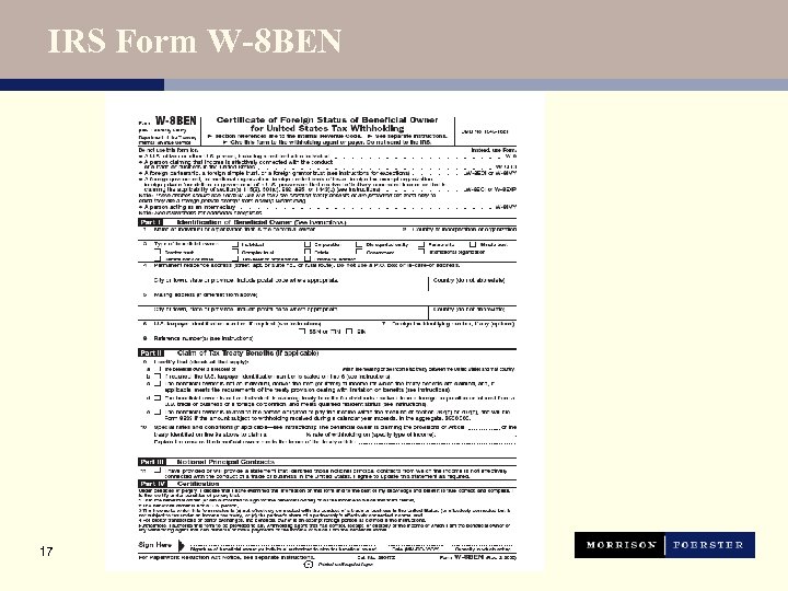 IRS Form W-8 BEN 17 
