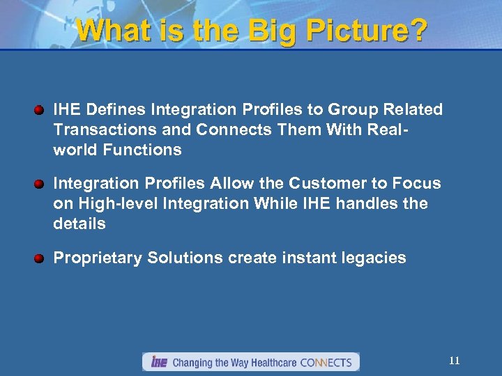 What is the Big Picture? IHE Defines Integration Profiles to Group Related Transactions and