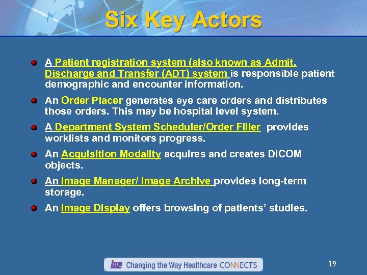 Six Key Actors A Patient registration system (also known as Admit, Discharge and Transfer