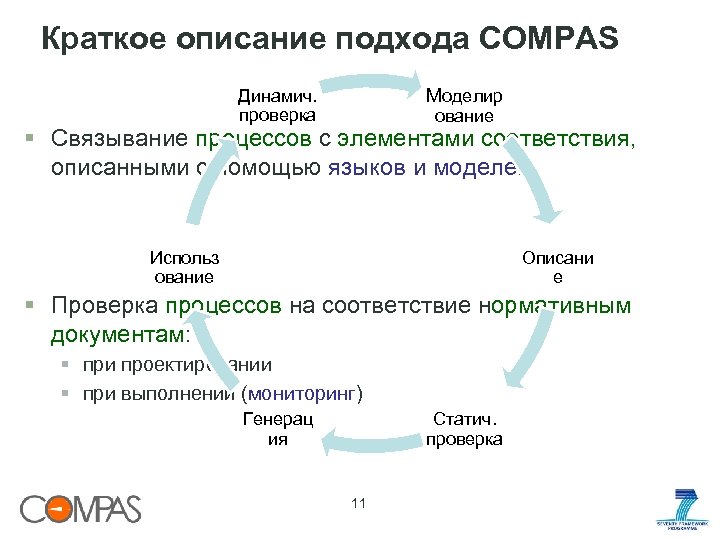 Краткое описание подхода COMPAS Моделир Динамич. проверка ование § Связывание процессов с элементами соответствия,