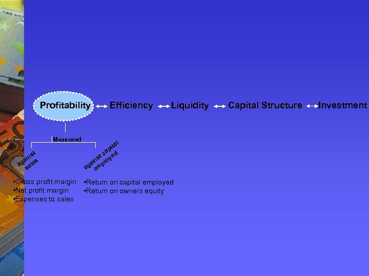 Profitability Measured st in s a ag ale s Efficiency Liquidity l ita ap