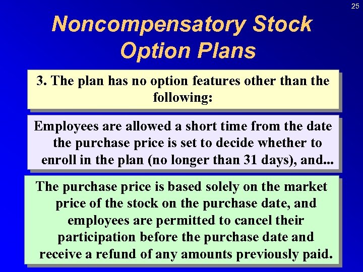 25 Noncompensatory Stock Option Plans 3. The plan has no option features other than