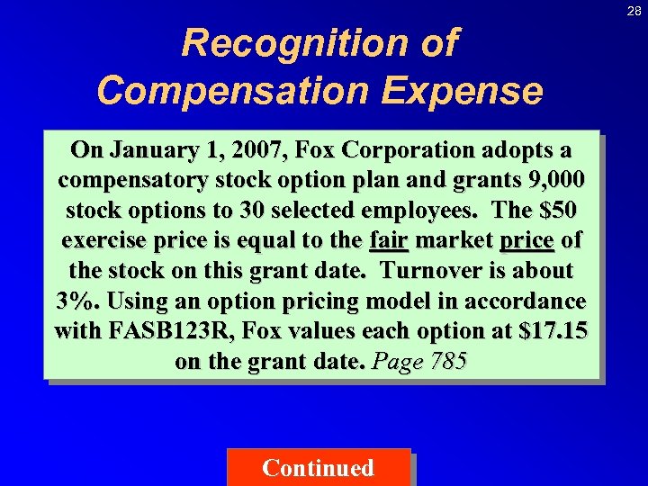 28 Recognition of Compensation Expense On January 1, 2007, Fox Corporation adopts a compensatory