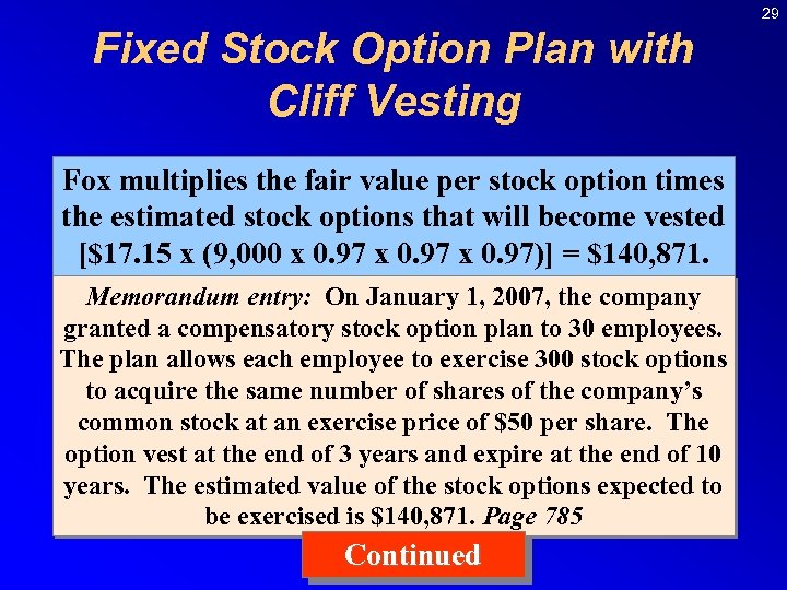 29 Fixed Stock Option Plan with Cliff Vesting Fox multiplies the fair value per