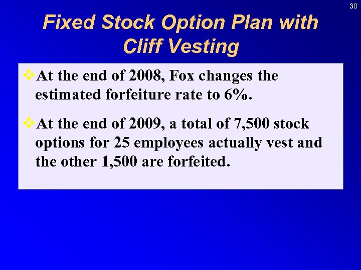 30 Fixed Stock Option Plan with Cliff Vesting v. At the end of 2008,