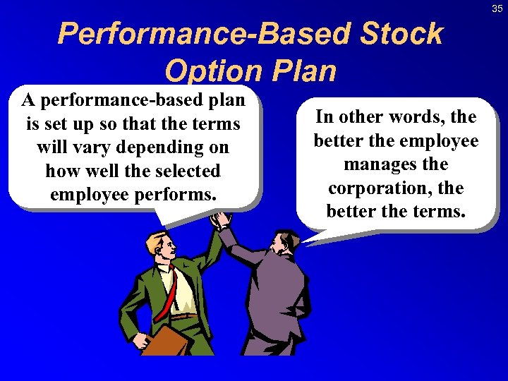 35 Performance-Based Stock Option Plan A performance-based plan is set up so that the