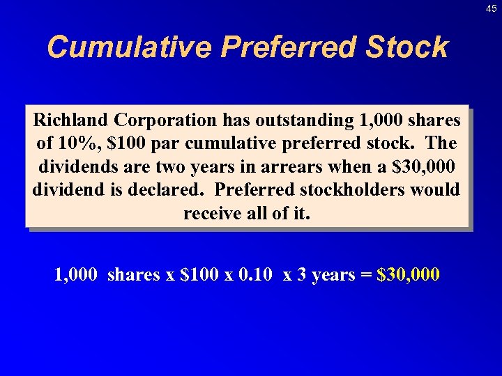 45 Cumulative Preferred Stock Richland Corporation has outstanding 1, 000 shares of 10%, $100