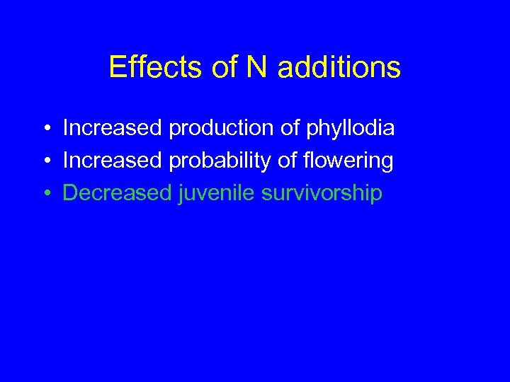 Effects of N additions • Increased production of phyllodia • Increased probability of flowering