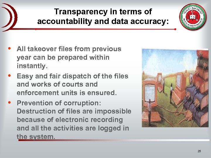 Transparency in terms of accountability and data accuracy: • • • All takeover files