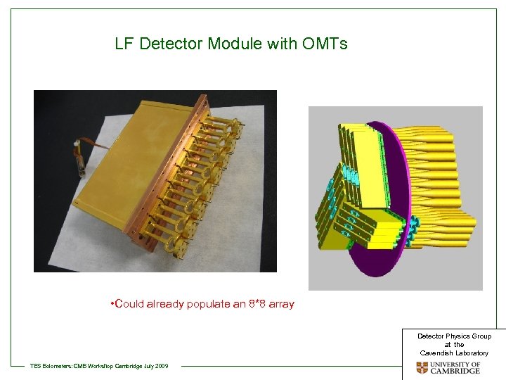 LF Detector Module with OMTs • Could already populate an 8*8 array Detector Physics