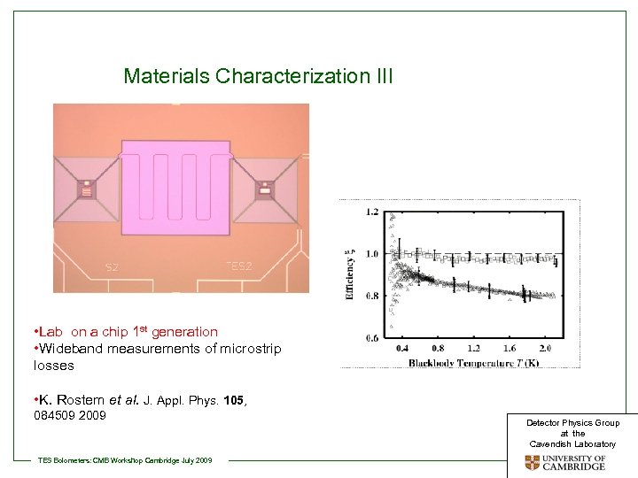 Materials Characterization III • Lab on a chip 1 st generation • Wideband measurements