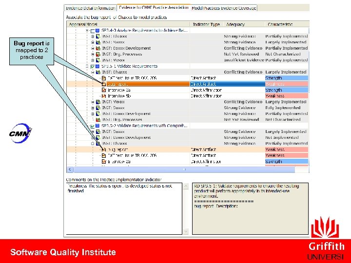 Bug report is mapped to 2 practices Software Quality Institute Griffith UNIVERSI 