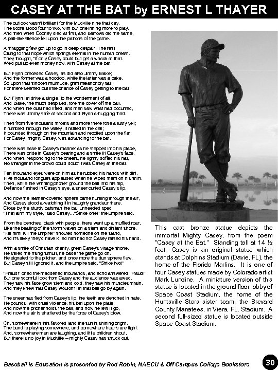 CASEY AT THE BAT by ERNEST L THAYER The outlook wasn't brilliant for the