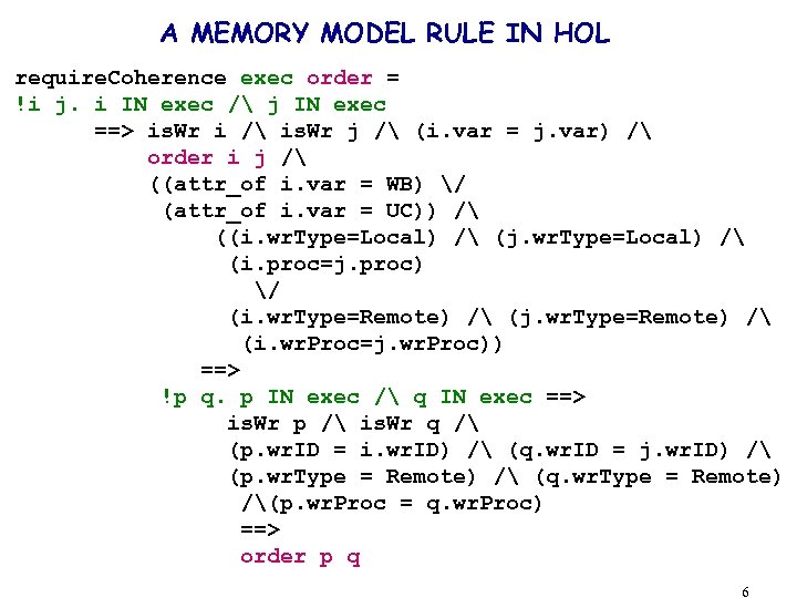 A MEMORY MODEL RULE IN HOL require. Coherence exec order = !i j. i