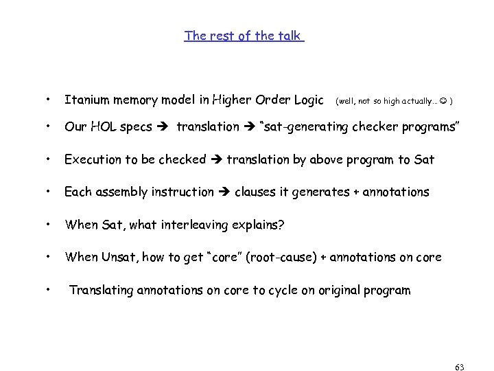 The rest of the talk • Itanium memory model in Higher Order Logic •