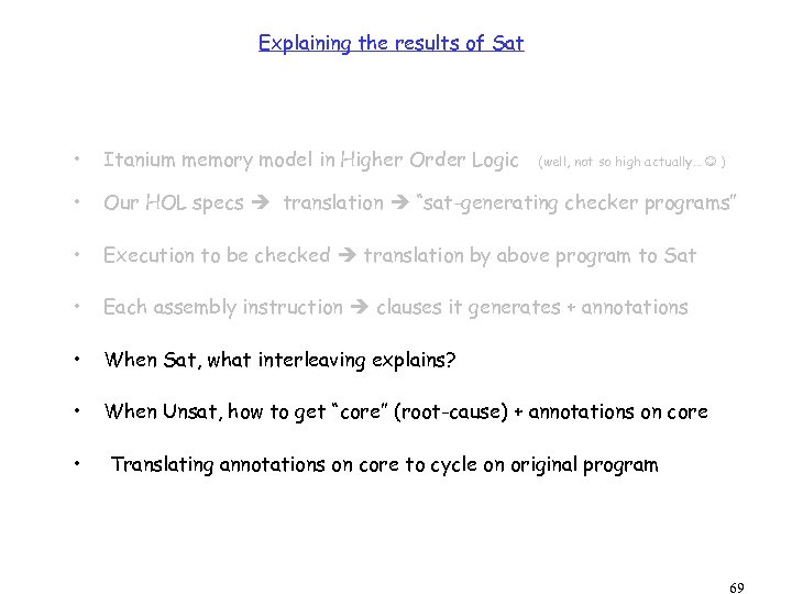 Explaining the results of Sat • Itanium memory model in Higher Order Logic •