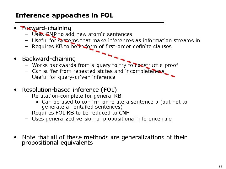Inference appoaches in FOL • Forward-chaining – Uses GMP to add new atomic sentences