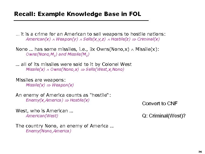 Recall: Example Knowledge Base in FOL . . . it is a crime for