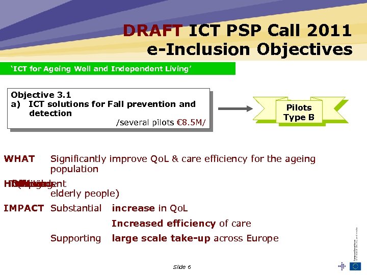 DRAFT ICT PSP Call 2011 e-Inclusion Objectives ‘ICT for Ageing Well and Independent Living’