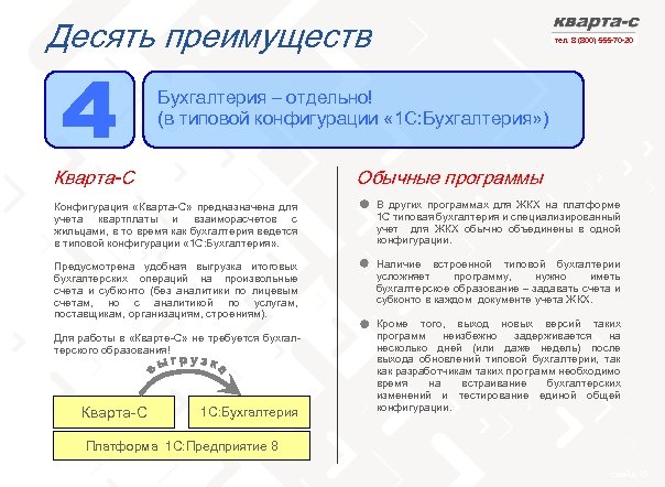 Десять преимуществ тел. 8 (800) 555 -70 -20 Бухгалтерия – отдельно! (в типовой конфигурации