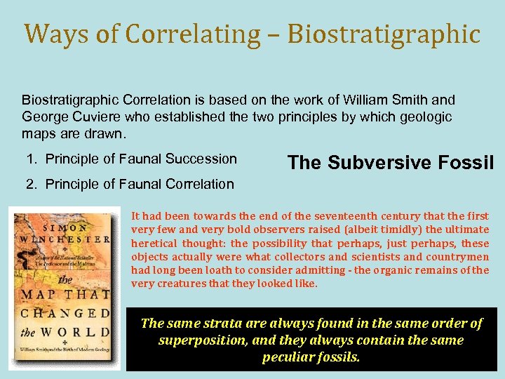 Ways of Correlating – Biostratigraphic Correlation is based on the work of William Smith