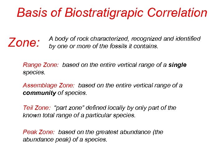 Basis of Biostratigrapic Correlation Zone: A body of rock characterized, recognized and identified by