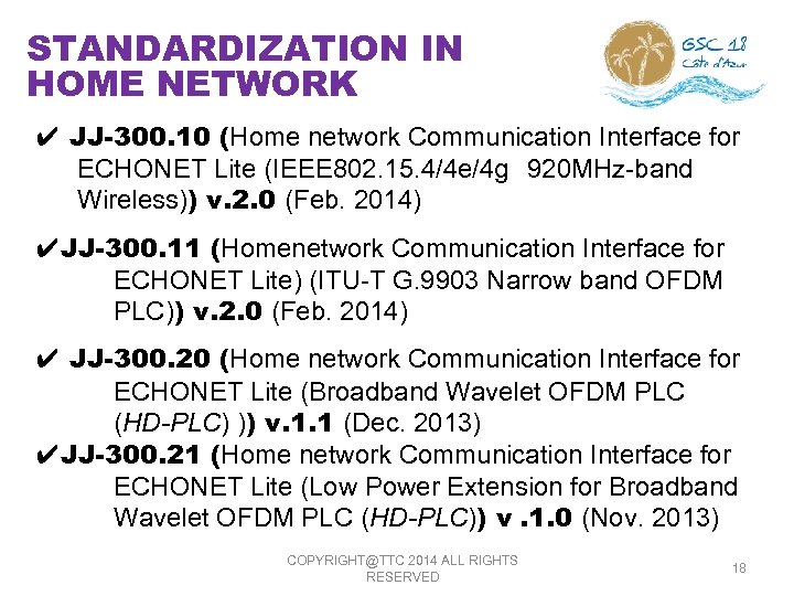 STANDARDIZATION IN HOME NETWORK ✔ JJ-300. 10 (Home network Communication Interface for ECHONET Lite