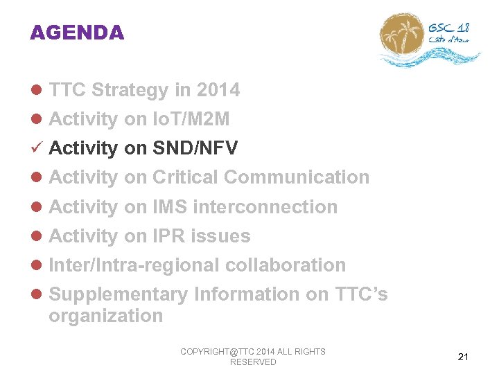 AGENDA l TTC Strategy in 2014 l Activity on Io. T/M 2 M ü