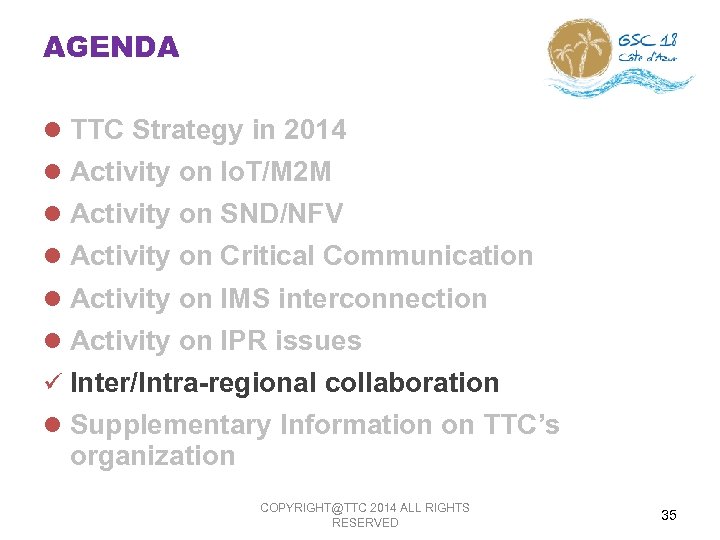 AGENDA l TTC Strategy in 2014 l Activity on Io. T/M 2 M l