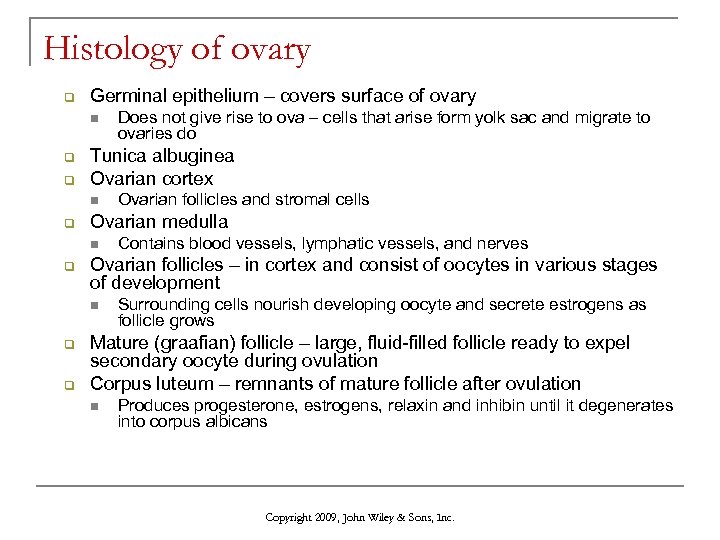 Histology of ovary q Germinal epithelium – covers surface of ovary n q q