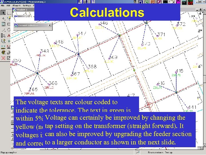 Calculations The voltage texts are colour coded to indicate the tolerance. The text in
