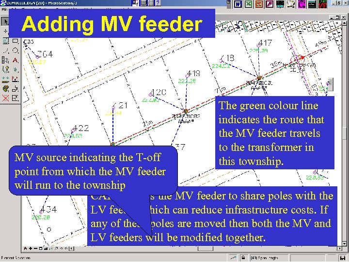 Adding MV feeder The green colour line indicates the route that the MV feeder