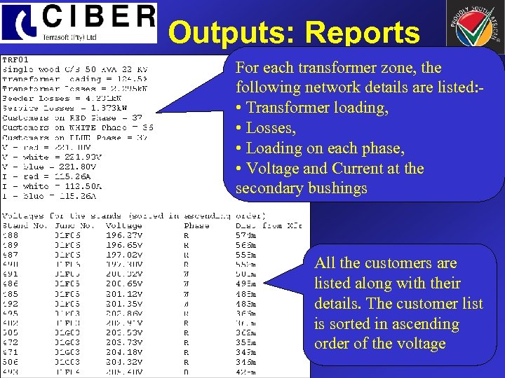 Outputs: Reports For each transformer zone, the following network details are listed: • Transformer