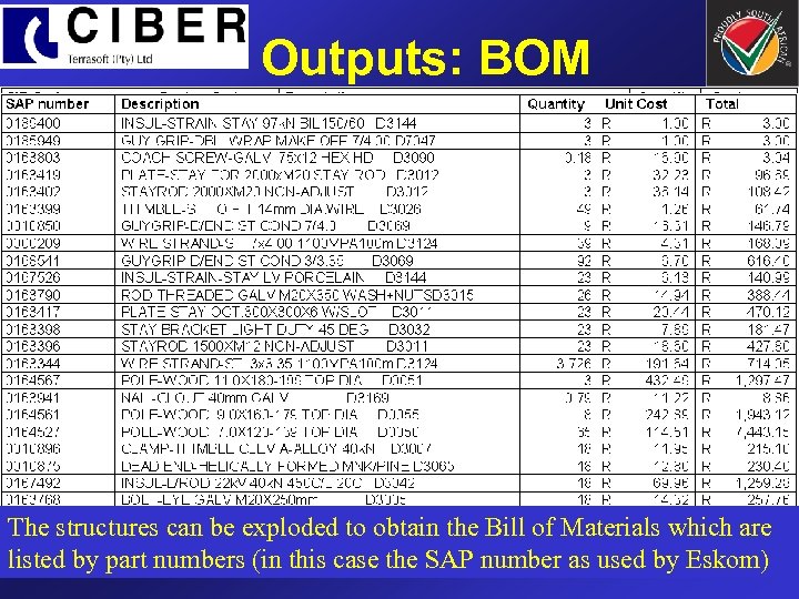 Outputs: BOM The structures costing CART works at the structure level. Upon During normalcan