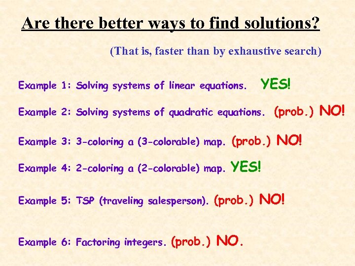 Are there better ways to find solutions? (That is, faster than by exhaustive search)
