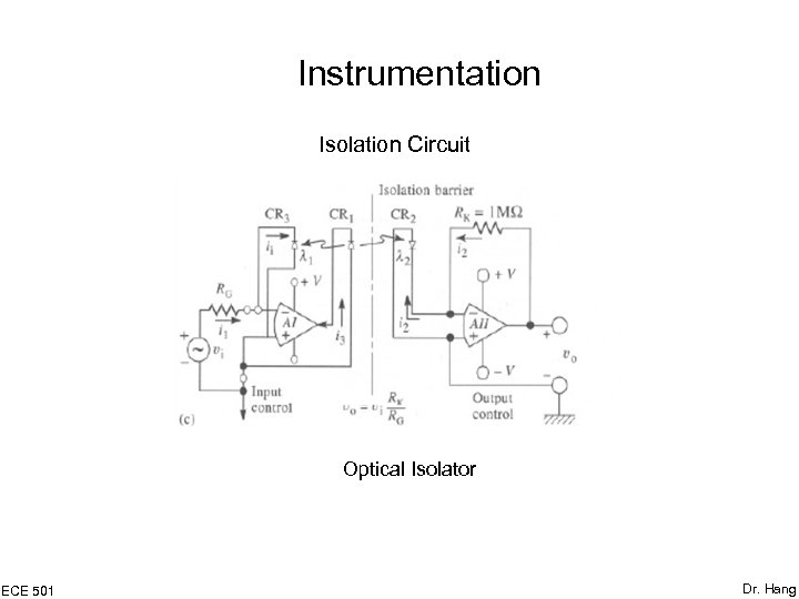 Instrumentation Isolation Circuit Optical Isolator ECE 501 Dr. Hang 