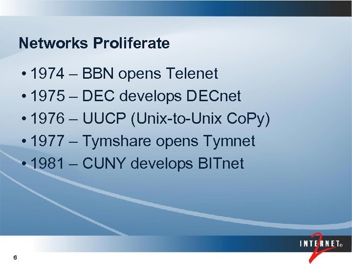 Networks Proliferate • 1974 – BBN opens Telenet • 1975 – DEC develops DECnet