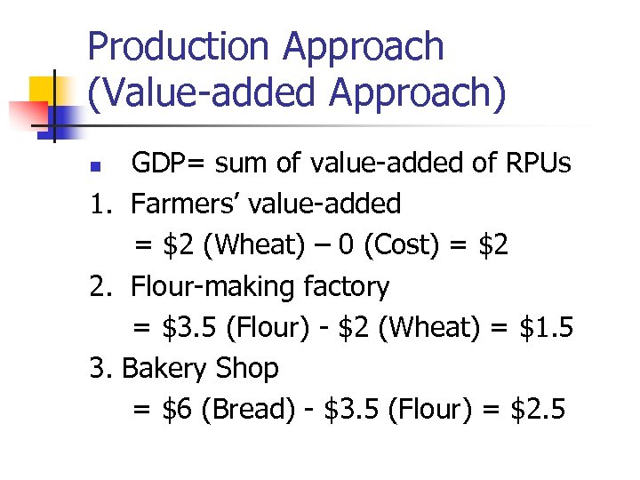 Production Approach (Value-added Approach) GDP= sum of value-added of RPUs 1. Farmers’ value-added =