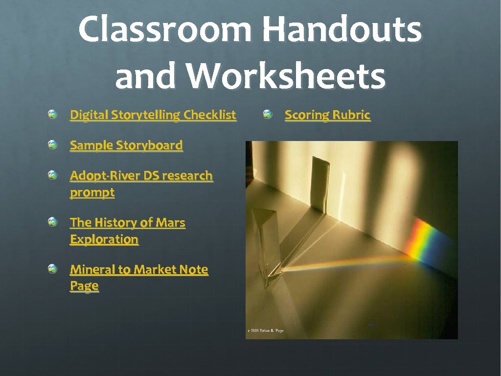 Classroom Handouts and Worksheets Digital Storytelling Checklist Sample Storyboard Adopt-River DS research prompt The