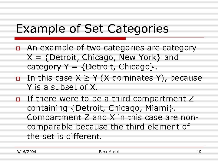 Example of Set Categories o o o An example of two categories are category