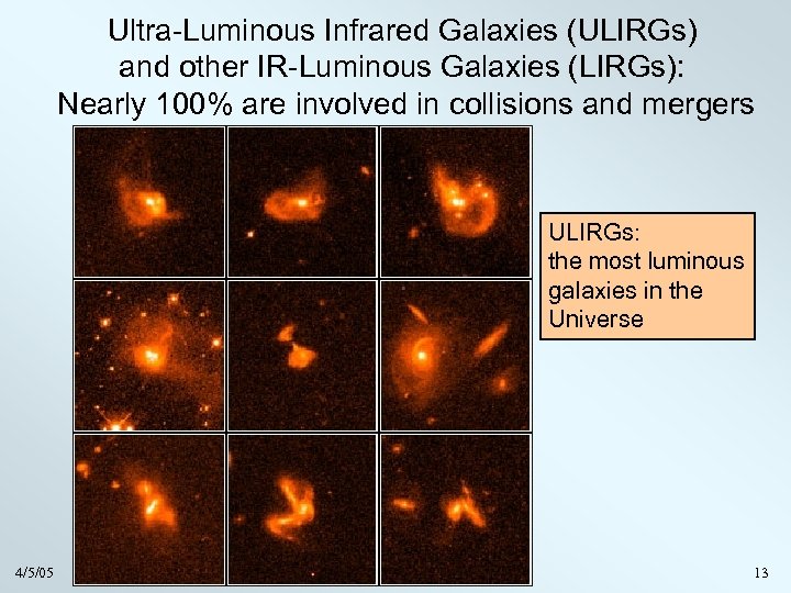 Ultra-Luminous Infrared Galaxies (ULIRGs) and other IR-Luminous Galaxies (LIRGs): Nearly 100% are involved in