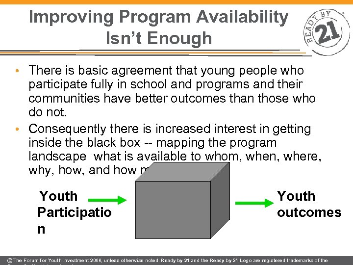 Improving Program Availability Isn’t Enough • There is basic agreement that young people who