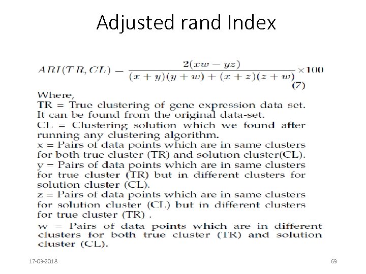Adjusted rand Index 17 -03 -2018 69 
