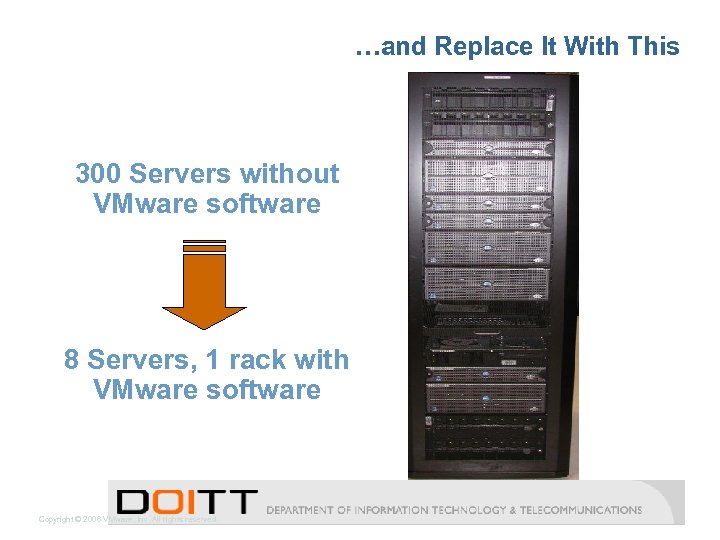 …and Replace It With This 300 Servers without VMware software 8 Servers, 1 rack