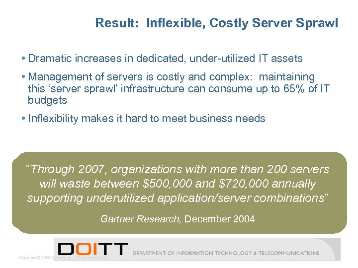 Result: Inflexible, Costly Server Sprawl • Dramatic increases in dedicated, under-utilized IT assets •