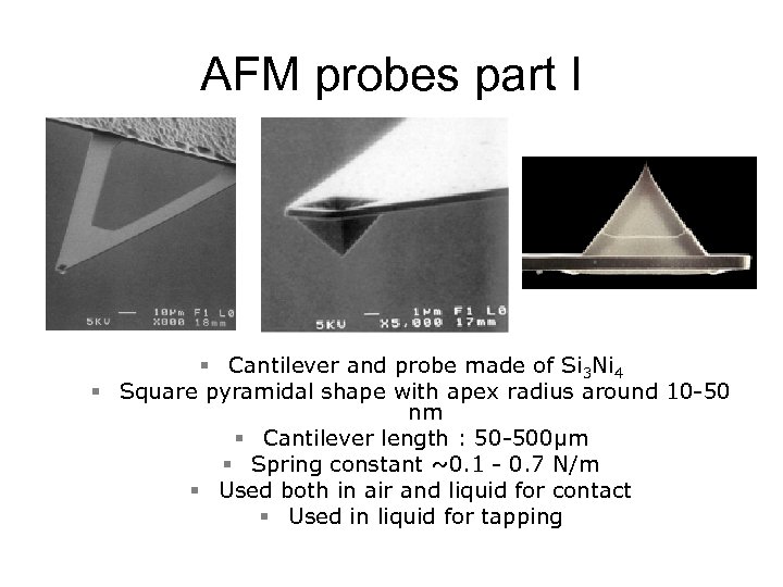 AFM probes part I § Cantilever and probe made of Si 3 Ni 4